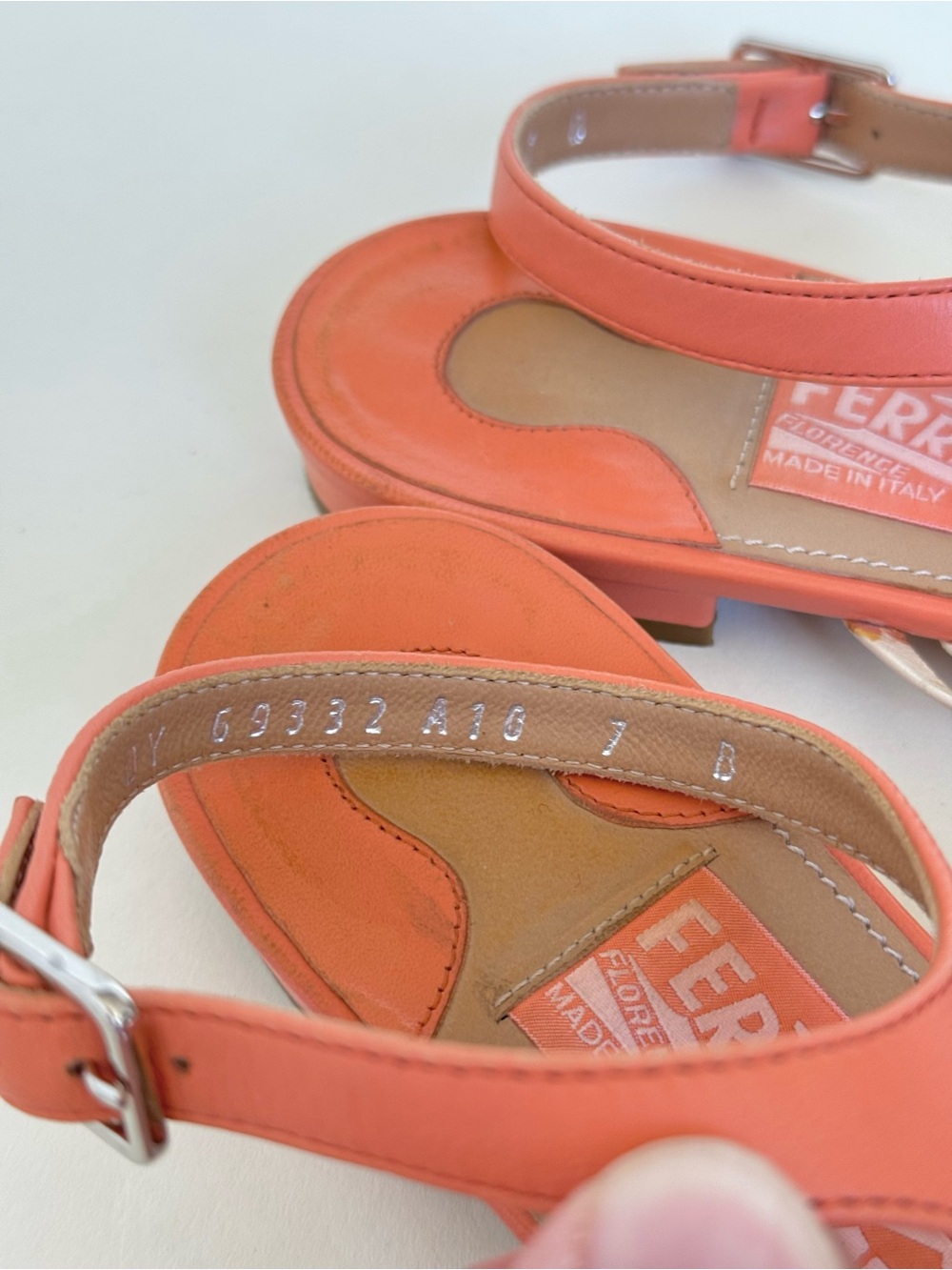 Salvatore Ferragamo Coral and Cream Woven Leather Slingback Sandals - Size 7 - Picture 6 of 9